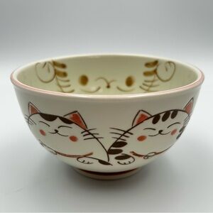 Kafuh Mino Ware Japanese Ceramic Ramen Rice Bowl 5" Smiling Cats Lucky Pink